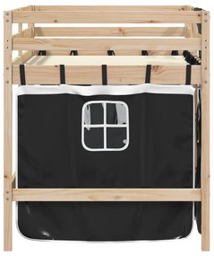 Cama alta criança c/ cortina 90x190cm pinho maciço branco/preto