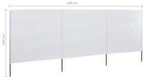 Para-vento com 3 painéis em tecido 400x160 cm cor areia branco