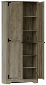 HOMCOM Armário de Cozinha Armário de Arrumação com 2 Portas e Prateleiras Ajustáveis 78x31,5x182 cm Marrom Acinzentado
