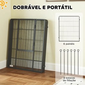 Parque para Cães com 6 Painéis de 100 cm de Altura com Porta para Interior e Exterior Preto