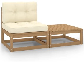 vidaXL 2pcs conj lounge jardim c/ almofadões pinho maciço castanho-mel