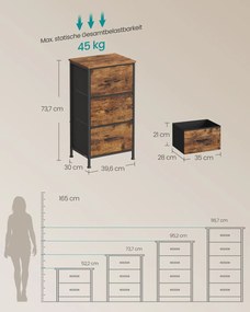 Cómoda com gavetas em tecido 30 x 39,6 x 73,7 cm castanho-preto