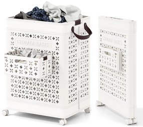 Cesto de roupa de 75L com rodas, coletor de roupa que economiza espaço, recipiente de armazenamento branco