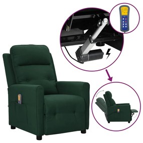 vidaXL Poltrona elevatória de massagens tecido verde-escuro