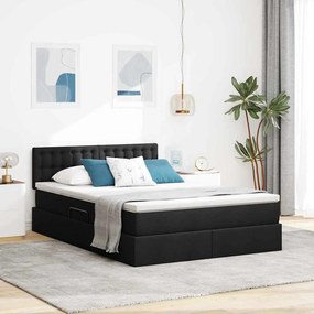 vidaXL Cama com arrumação e colchão com colchão Preto 140 x 200 cm