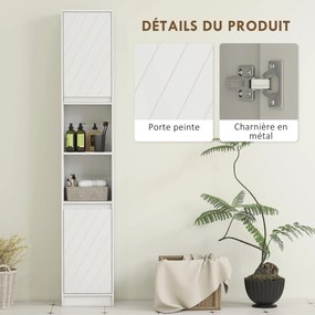 Armário de coluna para casa de banho 30 x 24 x 170 cm, móvel de arrumação com 2 portas, 2 compartimentos abertos, branco