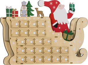 HOMCOM Calendário do Advento de Madeira com 24 Gavetas Decorado com Pai Natal no Trenó Decoração de Natal 22,5x8x36 cm Madeira | Aosom Portugal
