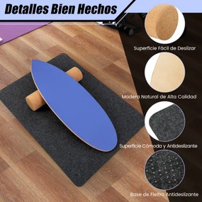 Tábua de equilíbrio de madeira com rolo Manta para treino Skateboard Hóquei Snowboard Surf 75 x 25,5 cm Azul escuro