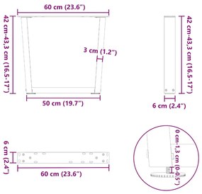 Mesa de jantar pernas 2pcs forma V 60x(42-43,3)cm aço antracite