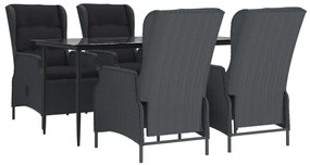 5 pcs conjunto de jantar p/ jardim vime PE cinzento-escuro