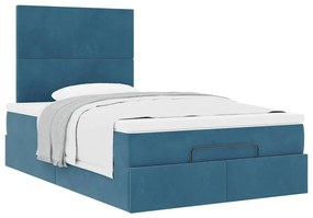 Estrutura cama otomana colchões 120x200cm veludo azul escuro