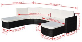 Conjunto de sofás de jardim 16 pcs vime preto