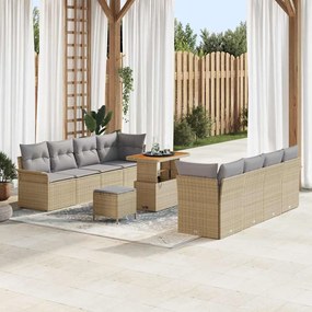 Conjunto de Sofá de Jardim vidaXL de 11 Peças com Almofadas Bege Vime Sintético Acácia