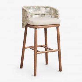 Taburete Alto De Jardim Em Madeira De Acácia E Corda Trançada Capri Beige Creme & ↑75 Cm - Sklum