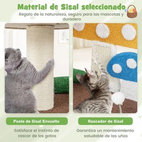 Arranhador para gatos Torre 4 em 1 com Poste de sisal Tábua de arranhar de sisal e bola de mola Multicolorido