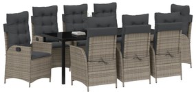 Conjunto de Jantar de Jardim com 9 Peças e Almofadas Cinza Rattan Poli