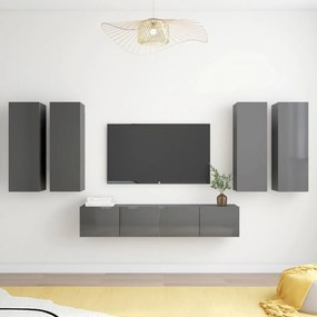 vidaXL 6 pcs conjunto de móveis de TV contraplacado cinzento brilhante
