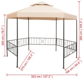 Tenda/gazebo de jardim hexagonal 323x265 cm bege