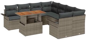 Conjunto de Sofás de Jardim 9 Peças com Almofadas Cinza em Rattan