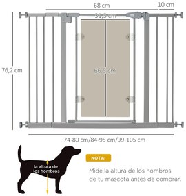 Barreira de Segurança de Cães para Escadas e Portas 74-105cm com 2 Extensões de Aço 10/15cm Porta de Acrílico e Fechamento Automático Altura 76,2cm Ci