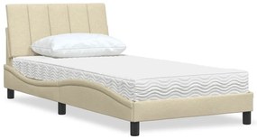 vidaXL Cama com colchão 100x200 cm tecido cor creme