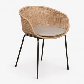 Cadeira De Jardim Com Apoios De Braços Em Vime Sintético E Aço New Tulua Preto & Cinza Bege - Sklum