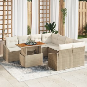 Conjunto de 9 Peças de Sofá de Jardim com Almofadas Bege Rattan Poliés