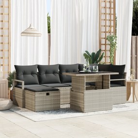 Conjunto de Sofá de Jardim de 7 Peças com Almofadas Cinzento Claro Vim