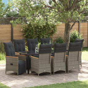 Conjunto de Jantar de Jardim de 9 Peças com Almofadas Cinza Poli Ratta
