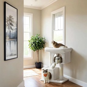 Arranhador com 2 cavernas 60 x 40 x 84 cm branco