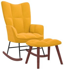Cadeira de baloiçar com banco veludo amarelo mostarda