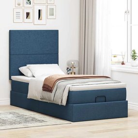 Cama Otomana com Colchão &amp; LEDs Tecido Azul 100x200 cm