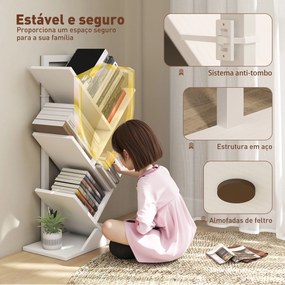 Estante em Forma de Árvore de 5 Níveis Estante de Livros com 5 Prateleiras e Estrutura de Aço 50x24x82 cm Branco