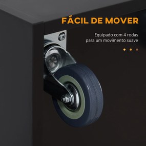 Ilha de Cozinha com Rodas Bancada de Aço Inoxidável 2 Gavetas 4 Portas e 2 Prateleiras Ajustáveis 145x45x93 cm Preto
