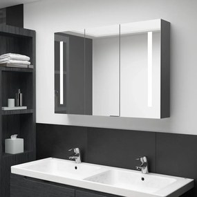 Armário espelhado p/ casa de banho com LED 89x14x62 cm cinzento
