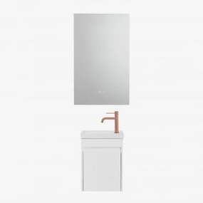 Conjunto De Móvel De Casa De Banho Suspenso Em Madeira Com Lavatório Integrado Narek Branco & Retangular Led E Anti-embaciamento 55x90 Cm Riben & Ouro