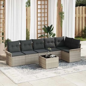 vidaXL Conjunto de Sofá de Jardim 7 pcs Cinzento-claro vime PE
