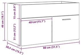 Gabinete de Lavabo vidaXL em Carvalho Preto 80x38,5x46 cm em Madeira d