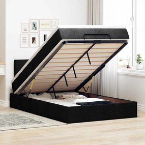 Cama otomana com colchão &amp; LEDs 120x190 cm tecido preto