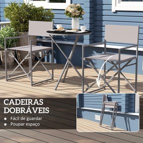 Conjunto de Móveis de Jardim de 3 Peças com 2 Cadeiras Dobráveis Mesa com Bancada em Vidro Temperado Cinza Escuro