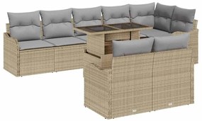 Conjunto de Sofá de Jardim vidaXL 9 Peças com Almofadas Bege Rattan Poliéster