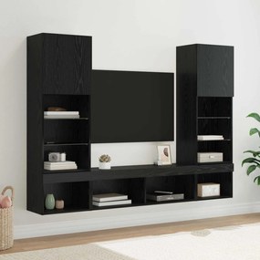 Unidades de TV de Parede com LED 5 pcs Carvalho Preto