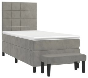 Cama com molas/colchão 80x200 cm veludo cinza-claro