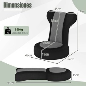 Cadeira de chão Cadeira de sofá com apoio para a cabeça e encosto ajustável Estrutura metálica resistente cinzento