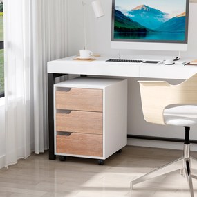Bloco de Gavetas para Escritório Móvel de Escritório Bloco de Gavetas com 3 Gavetas e 4 Rodas 40x50x57,5 cm Madeira e Branco