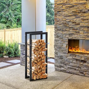Prateleira para lenha de lareira 40 L x 25 l x 100 A cm, para uso interior e exterior, carga máxima de 100 kg, metal preto