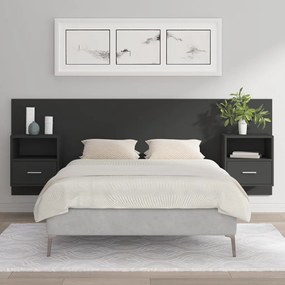 vidaXL Cabeceira cama + armários madeira processada preto