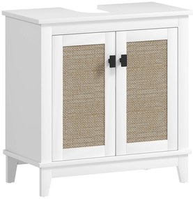 HOMCOM Móvel para Lavatório Pousar com 2 Portas de Vime PE 2 Prateleiras e Sistema Anti-Tombo para Casa de Banho 60x30x30 cm Branco