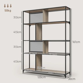 Estante de arrumação com 5 prateleiras, estrutura em aço, estilo industrial - 120 x 30 x 161 cm
