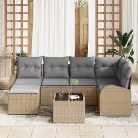 Conjunto de Sofá de Jardim de 7 Peças com Almofadas Preto Poliratan